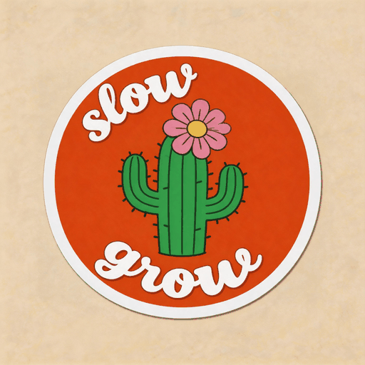 Slow Grow Cactus Vinyl Sticker | Boho Plant Aesthetic Decal for Water Bottle & Journal