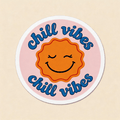 Chill Vibes Retro Sun Vinyl Sticker | 70s Aesthetic Decal for Water Bottle & Skateboard