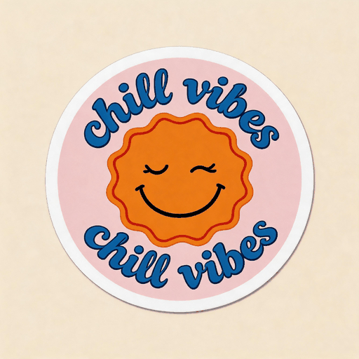 Chill Vibes Retro Sun Vinyl Sticker | 70s Aesthetic Decal for Water Bottle & Skateboard