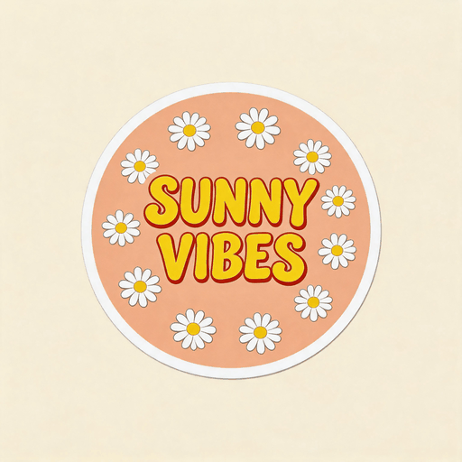 Sunny Vibes Daisy Vinyl Sticker | Retro Floral Aesthetic Decal for Laptop & Water Bottle