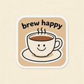 Happy Coffee Mug Vinyl Sticker | Cute Cafe Aesthetic Decal for Water Bottle & Laptop