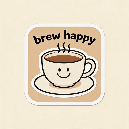 Happy Coffee Mug Vinyl Sticker | Cute Cafe Aesthetic Decal for Water Bottle & Laptop