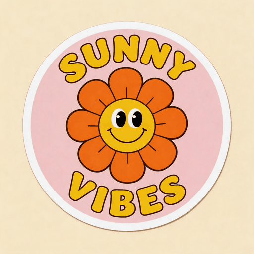 Sunny Vibes Orange Flower Vinyl Sticker | Retro Floral Decal for Laptop & Water Bottle