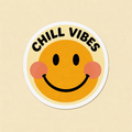 Chill Vibes Orange Smiley Vinyl Sticker | Retro 70s Aesthetic Decal for Laptop & Skateboard