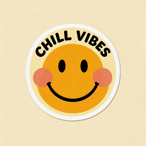 Chill Vibes Orange Smiley Vinyl Sticker | Retro 70s Aesthetic Decal for Laptop & Skateboard