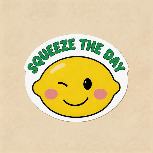 Squeeze the Day Lemon Vinyl Sticker | Cute Fruit Pun Decal for Laptop & Water Bottle