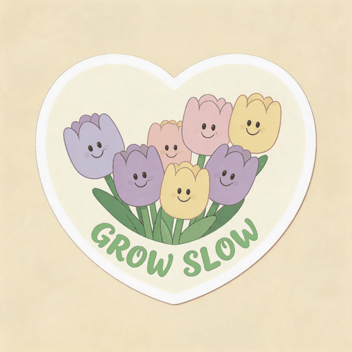 Grow Slow Smiley Tulip Vinyl Sticker | Cute Heart Aesthetic Decal for Journal & Laptop