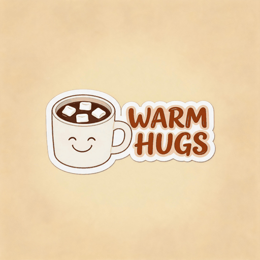 Warm Hugs Hot Cocoa Vinyl Sticker | Cute Winter Aesthetic Decal for Laptop & Mug
