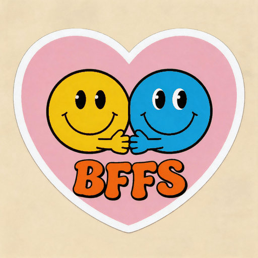 BFFs Best Friends Smiley Vinyl Sticker | Cute Heart Aesthetic Decal for Laptop & Phone