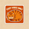 Cozy Vibes Ginger Cat Vinyl Sticker | Cute Pet Aesthetic Decal for Laptop & Water Bottle